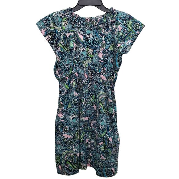 Lilly Pulitzer Girl's Teal Multi Tiger Paisley Print Flutter Sleeve Dress Sz 14 - Picture 1 of 8